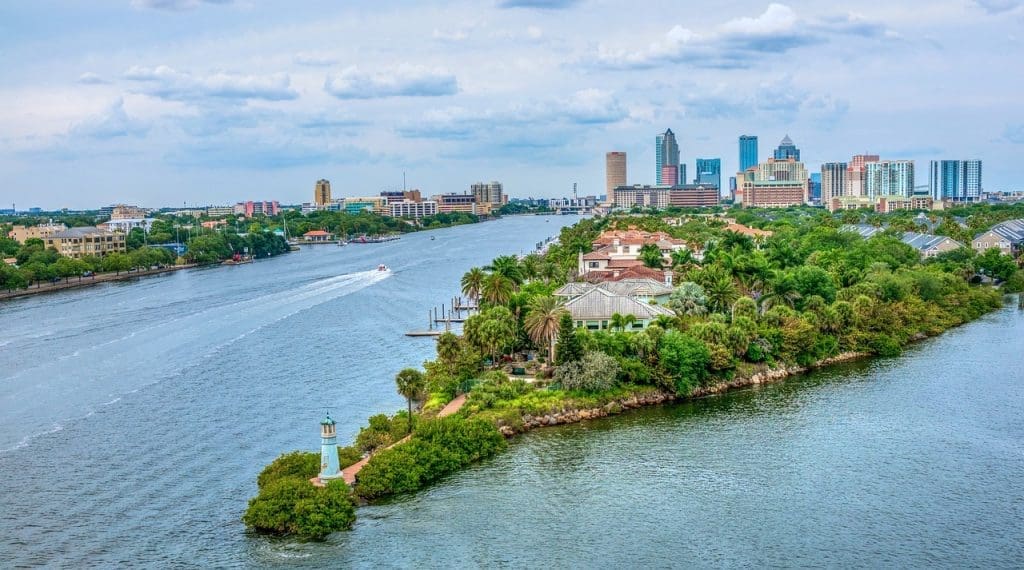 An aerial view of Tampa Bay, Florida,